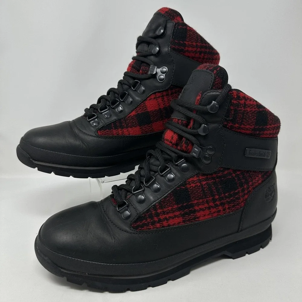 Timberland‎ Woolrich Wool Buffalo Plaid Euro Hiker Boots Mens Size 9 Leather